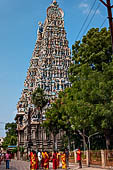 The great Chola temples of Tamil Nadu - the Sri Meenakshi-Sundareshwarar Temple of Madurai. The immense gopura gates of the outer walls. 